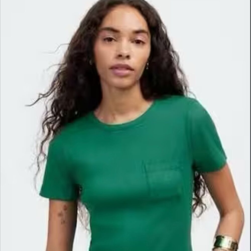 Madewell Fitted Ribbed Crewneck Tee in Verdant Green - Size XS - NWT - Picture 3 of 6